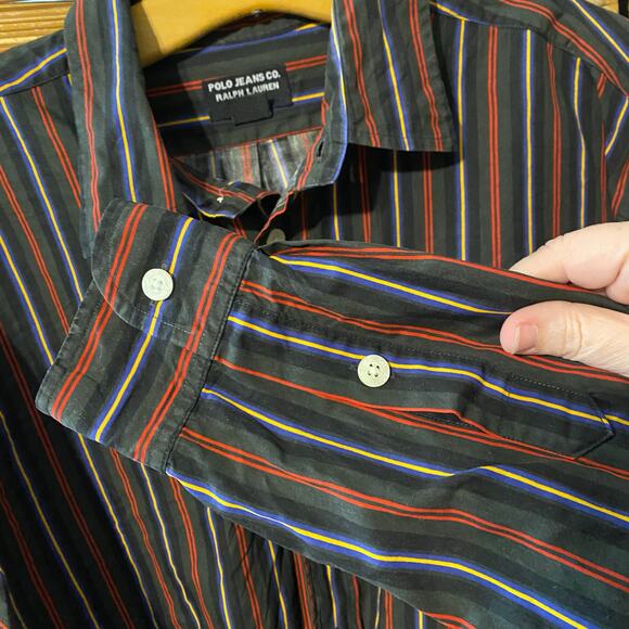 Vintage Polo Jeans Co. Ralph Lauren Striped Shirt Men’s L Y2K Made in Taiwan - Picture 5 of 6